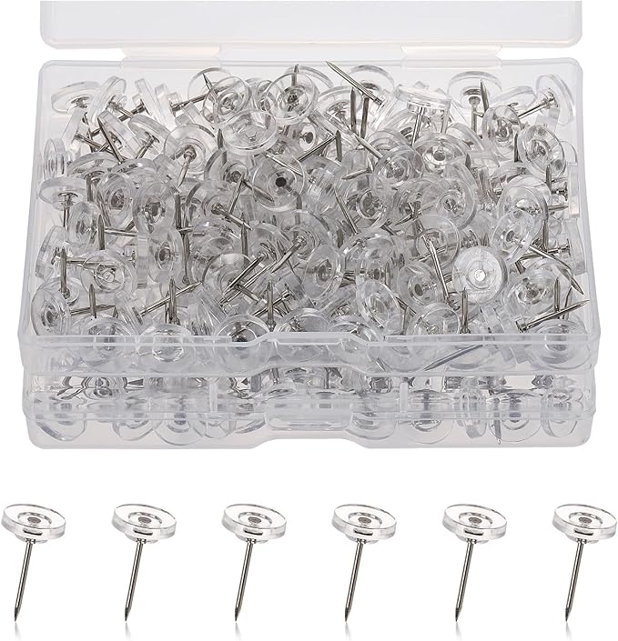 300 Pcs Push Pins Clear Thumb Tacks Pins Clear Flat Head Thumb Tacks Thumb Tack Decoration
