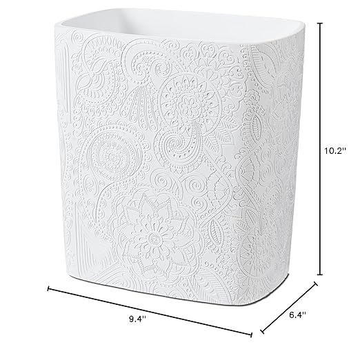 Polytree White Boho Flowers Bathroom Trash Can 1.8 Gallon(7 Liter) Small Kitchen Garbage Can,Living Room Bedroom Trash Can, Decor Wastebasket for Home Office
