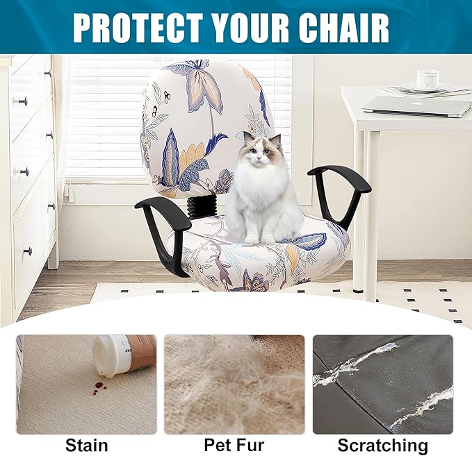 Smiry Stretch Printed Office Computer Chair Covers, Universal Washable Removable Desk Rotating Chair Slipcovers Protector, Seat + Backrest Cover - Beige