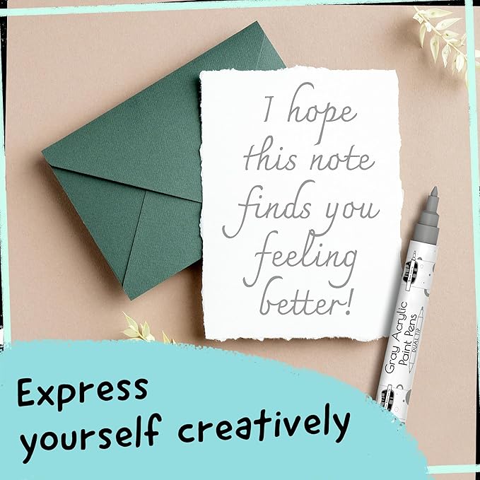 4 Dual Tip Gray Paint Pen Metallic - Fine Tip & Medium Acrylic Paint Markers - Gray Marker for Metal, Wood, Rock Painting, Canvas, Ceramic, Glass, Fabric, Leaf and Plastic - Water-based Ink