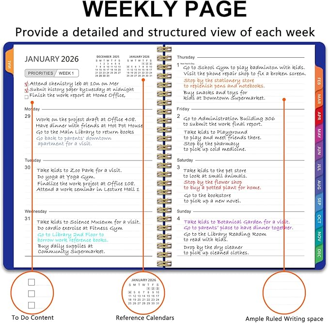 2026 Planner Weekly and Monthly, 2026 Academic Year (January 2026 - December 2026) Calendar wirh Tabs, Agenda Book for School Student, Teachers, Office Supplies,Home, 6" x 8.5" (Blue JAN2026-DEC2026)