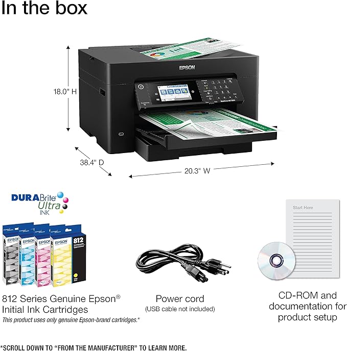 Epson Workforce Pro WF-7820 Wireless All-in-One Wide-Format Printer with Auto 2-Sided Print up to 13" x 19", Copy, Scan and Fax, 50-Page ADF, 250-sheet Paper Capacity, and 4.3" Touchscreen (Renewed)