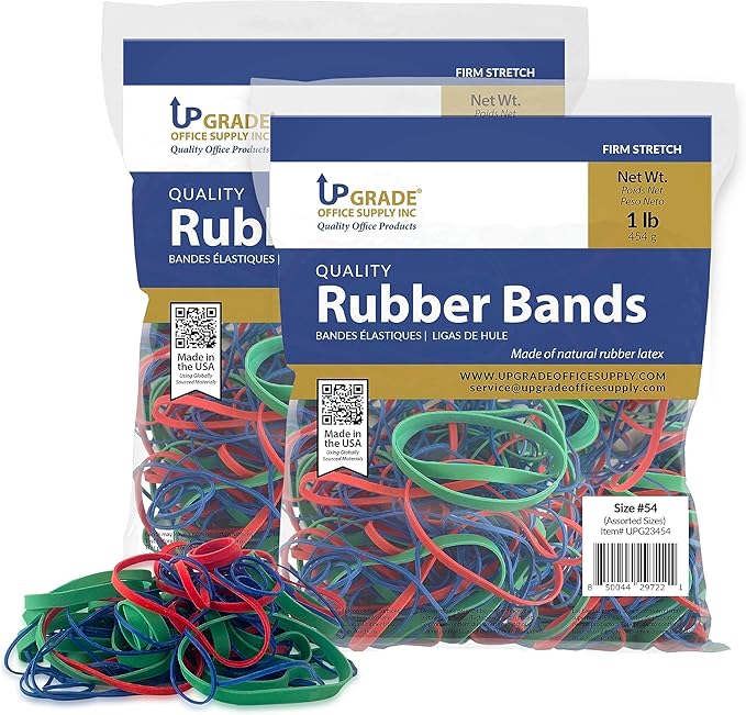 Upgrade Office Supply UPG23454PK2 Rubber Bands, Assorted Size and Color, 1 lb Bags, 2 Pack, USA