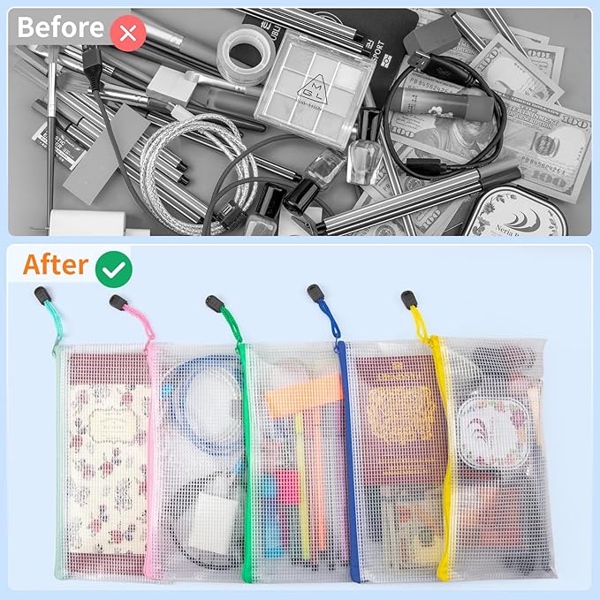 Umriox 32PCS 16 Color Mesh Zipper Pouch Bags, Pencil Pouches Bulk, Pencil Bags with Zipper for Office Supplies and Tavel Storage