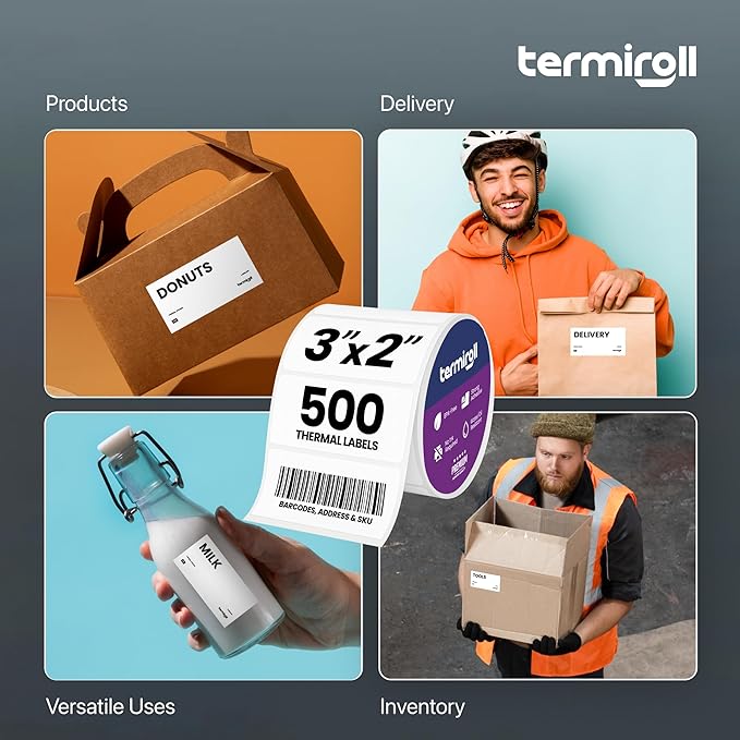 3x2 Thermal Label for Barcode, Price, Mailing & Name – 500 White Labels/Roll – Perforated – Compatible with Rollo, Zebra, iDPRT, Munbyn – Strong Adhesive, BPA-Free, Commercial Grade by Termiroll