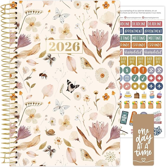 bloom daily planners 2026 Planner (January - December) Calendar Year Organizer - 5.5” x 8.25” - Weekly & Monthly Agenda Book with Stickers & Bookmark - Butterfly Garden