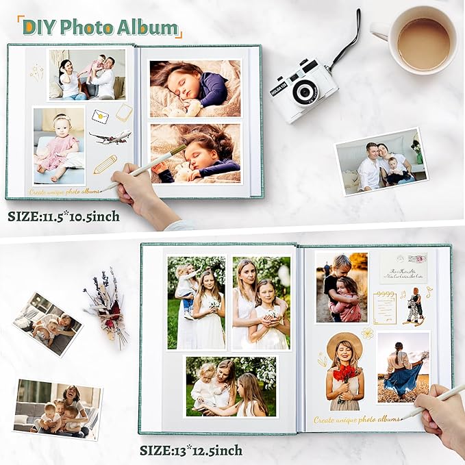 Photo Album Self Adhesive Scrapbook,120 Pages Large Photo Book for 4x6,5x7,8x10 Pictures,DIY Album for Baby Wedding Family Travel Birthday,with Metallic Pen and Scraper