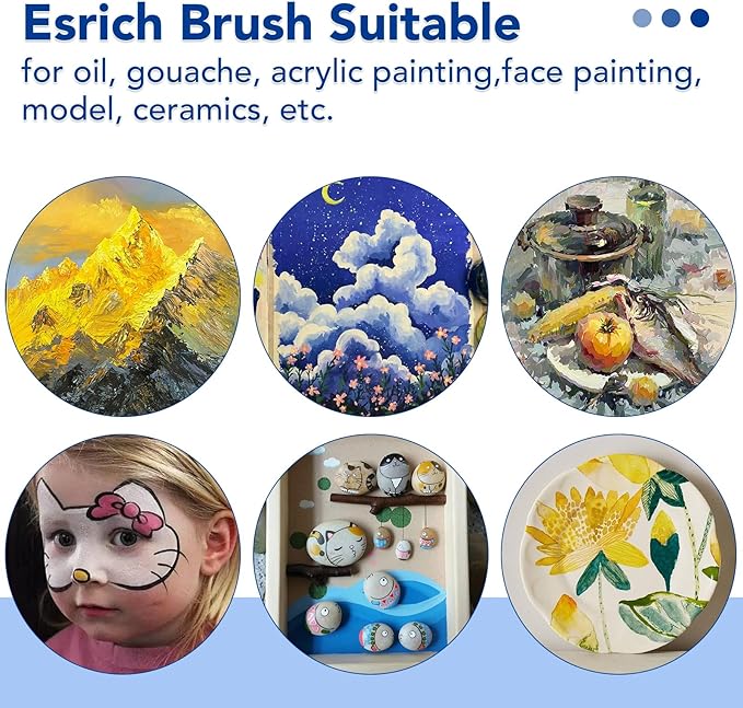 ESRICH Paint Brush Set,6 Packs 60 Pcs Nylon Hair Paint Brushes for Acrylic Painting,Artist Paintbrushes for Acrylic,Oil,Watercolor Painting,Face Nail Art,Paint Brushes for Kids,Blue