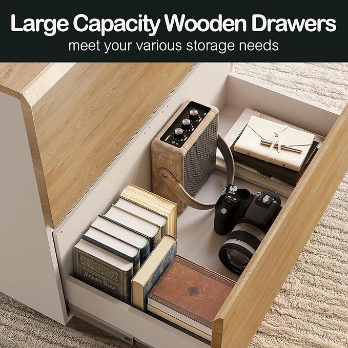 2 Drawer Lateral File Cabinet, 31W*28H Wood Filing Cabinet with Anti-tilt Mechanism, Home Office Storage Filing for Letter, A4 & Legal Size, Light Walnut