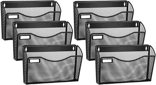 samstar 6 Pack Mesh Wall Mounted File Holder Metal Wall File Pocket Mail Organizer for Office/Home(with Label Panel)