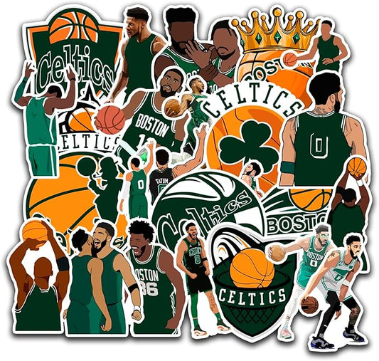 25PCS Boston Basketball Celtics Stickers Pack for Laptop Water Bottle Car Window Scrapbook Helmet Skateboard Wall Cool Vinyl Decals Waterproof Basketball Gifts for Kids Teens Adults Fans