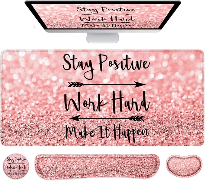 LATEEFAH Mouse Pad with Wrist Rest, Desk Mat + Keyboard Wrist Rest Set, Desk Pad for Keyboard and Mouse, 4-in-1 Large Mouse Pad with Wrist Support for Office, Home