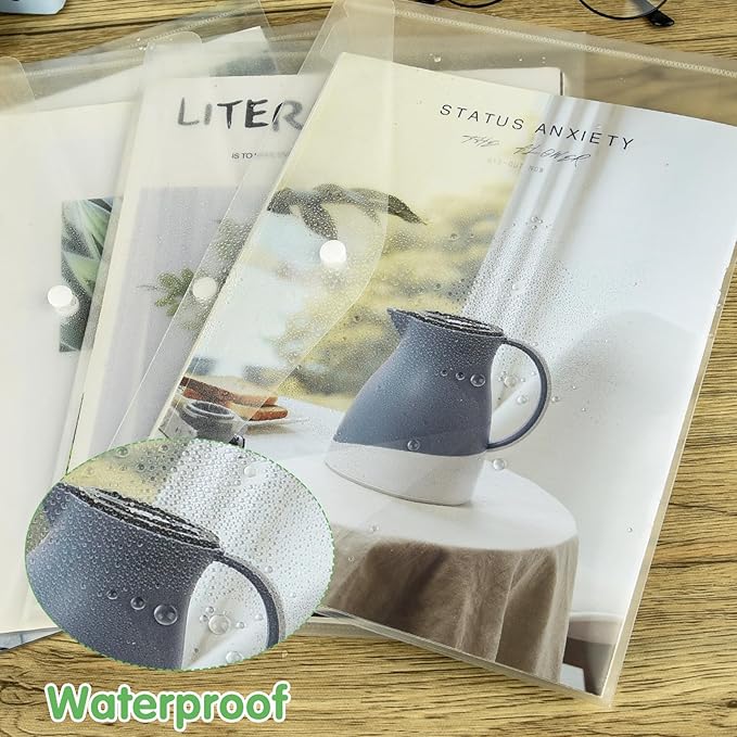 NACHLYNN 48pcs Plastic Envelopes Poly Envelopes with Snap Closure A4 Size Clear Document File Folders Organizers Clear Envelope for School Office Supplies