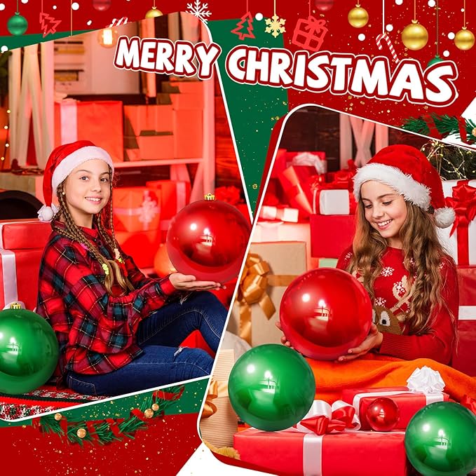 8 Pcs Christmas Ball Ornaments 8 Inch UV Resistant and Waterproof Shatterproof Shiny Plastic Christmas Tree Hanging Ornaments Decoration for Indoor Outdoor Holiday Party(Red, Green)