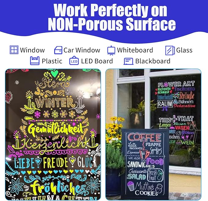Window Chalk Markers for Cars Glass Washable, 16 Colors Jumbo Liquid Chalk Marker Pens with 10mm 3 in 1 Nib Wide Tips, Big Chalkboard Markers Car Window Paint Pens for Auto, Bistro, Mirror, Poster