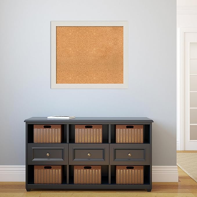 Amanti Art Natural Cork Board for Wall, 27x31 Vision Board with White Frame, Large Corkboard Office Decor for Home Organization, Country Rustic Corkboard Pinboard to Display Items for Home