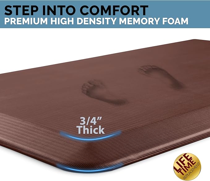 ComfiLife Anti Fatigue Floor Mat – 3/4 Inch Thick Kitchen Mats for Floor, Standing Desk Mat, Kitchen Rug – Comfort at Home, Office – Durable – Stain Resistant – Non-Slip Bottom (24" x 70", Brown)