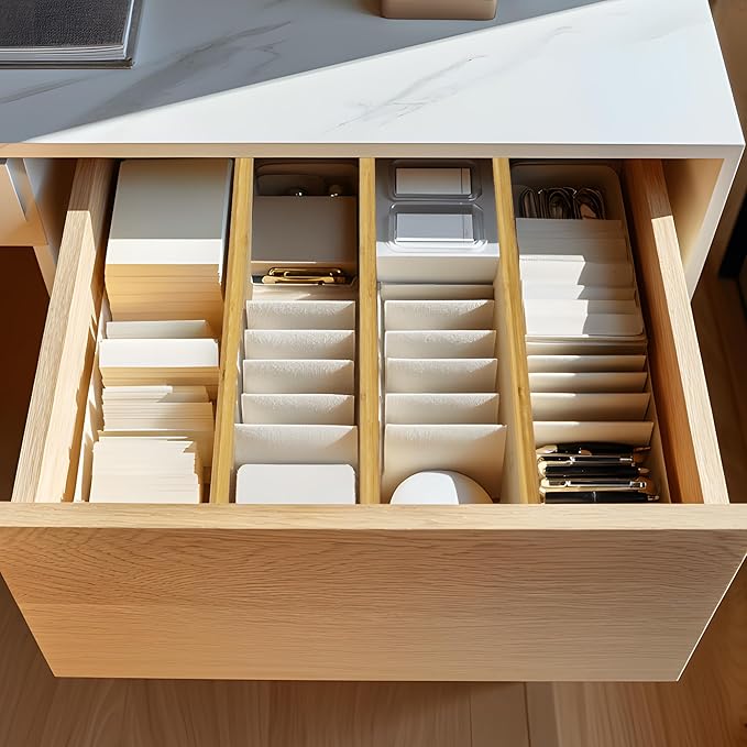 VaeFae 3 Pack Bamboo Drawer Dividers, 4" High Adjustable 16.6" - 21.8" Clothes Drawer Organizers, Expandable Separators for Bedroom/Bathroom/Kitchen/Office Storage