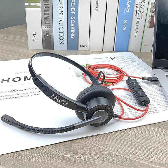 Callez USB Headset with Mic, Computer Headset with ENC Dual Noise Cancelling Microphone & MS Teams Call Button, Wired Mono Headphones for PC Laptop Mac Teams Zoom Home Office Work