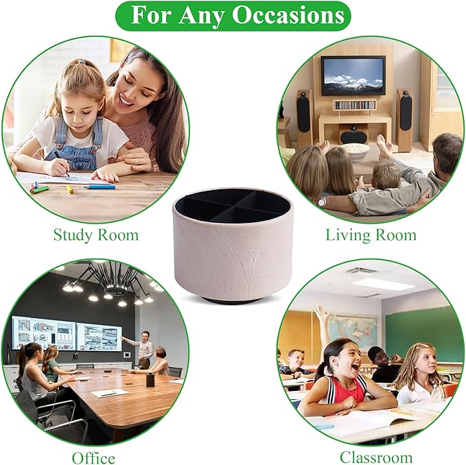 Hennaja Round Leather Art Supply Organizer,Remote Control Holder,360 Degree Spinning,Multi-Functional Pencil Holder,4 Compartments Desktop Stationary Organizer(1-Crazy White)