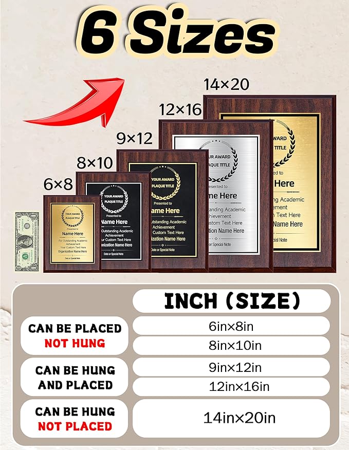 Custom Plaques Personalized Engraved Text and Title, Wooden Awards Employee of the Month Plaque Teacher Retirement Farewell Achievements Thank You Gifts(Gold on Black, 6×8)