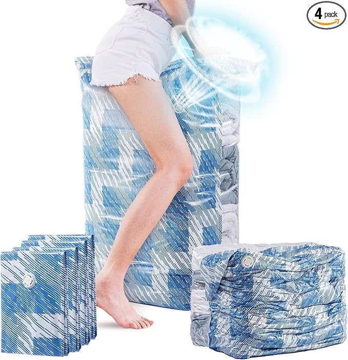 TAILI Vacuum Storage Bags 4 Pack, Jumbo Cube (31x40x15 Inch), Vacuum Seal Bags for Beddings, Comforters, Pillows, Clothes, Space Saving for Closet and Home Storage, Blue Coastline