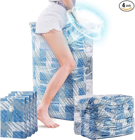 TAILI Vacuum Storage Bags 4 Pack, Jumbo Cube (31x40x15 Inch), Vacuum Seal Bags for Beddings, Comforters, Pillows, Clothes, Space Saving for Closet and Home Storage, Blue Coastline