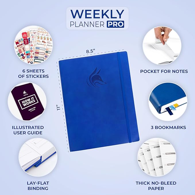 Clever Fox Planner PRO – Weekly & Monthly Life Planner to Increase Productivity, Time Management and Hit Your Goals, 8.5x11″ (Royal Blue)