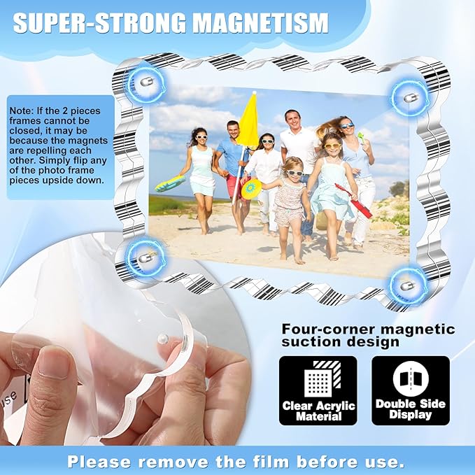 Aheroi 4x6 Acrylic Picture Frames, 3 Pack Clear Scalloped Acrylic Photo Frame Freestanding Magnetic Picture Frames for Desktop, Transparent Thickened Double Sided Picture Holder, Exclusive Shape Design