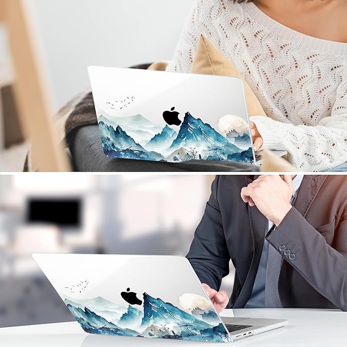 DONGKE Compatible with M4 MacBook Air 15 inch Case 2025 2024 2023 A3241 A3114 A2941 M3 M2 Liquid Retina Display Touch ID, Plastic Hard Case & Keyboard Skin & Screen Protector - Watercolor Mountain