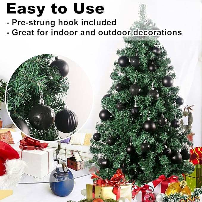 Black 2.5" Christmas Balls Christmas Tree Decoration Ornaments Shatterproof Hanging Balls for Birthday Halloween Holiday Wedding Decorations Set of 24pcs