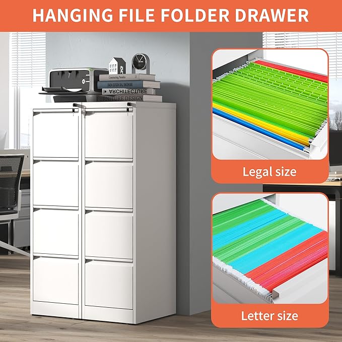 4 Drawer File Cabinet,Metal Filing Cabinets for Home Office,Vertical File Cabinet with Lock,Heavy Duty Metal Storage Cabinet for A4/Letter/Legal Size Files,Assembly Required