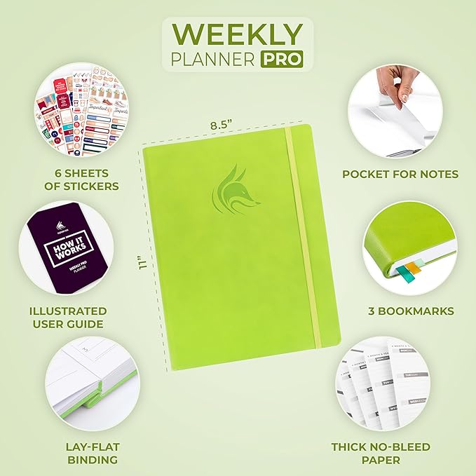 Clever Fox Planner PRO – Weekly & Monthly Life Planner to Increase Productivity, Time Management and Hit Your Goals, 8.5x11″ (Lime Green)