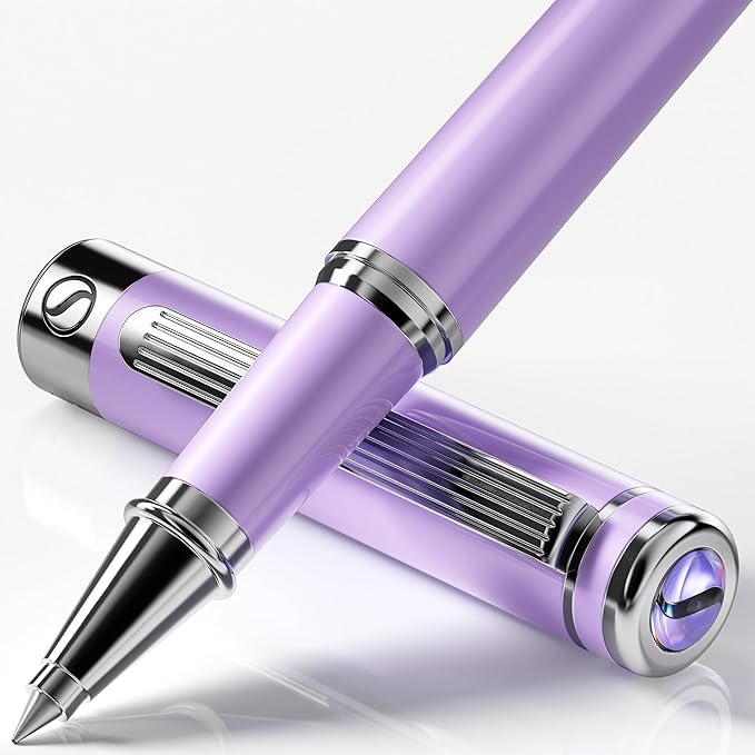 Scriveiner Lavender Rollerball Pen - Stunning Luxury Pen With Chrome Finish, Schmidt Ink Refill, Best Roller Ball Gift Set for Men & Women, Professional, Executive Office, Nice Pens