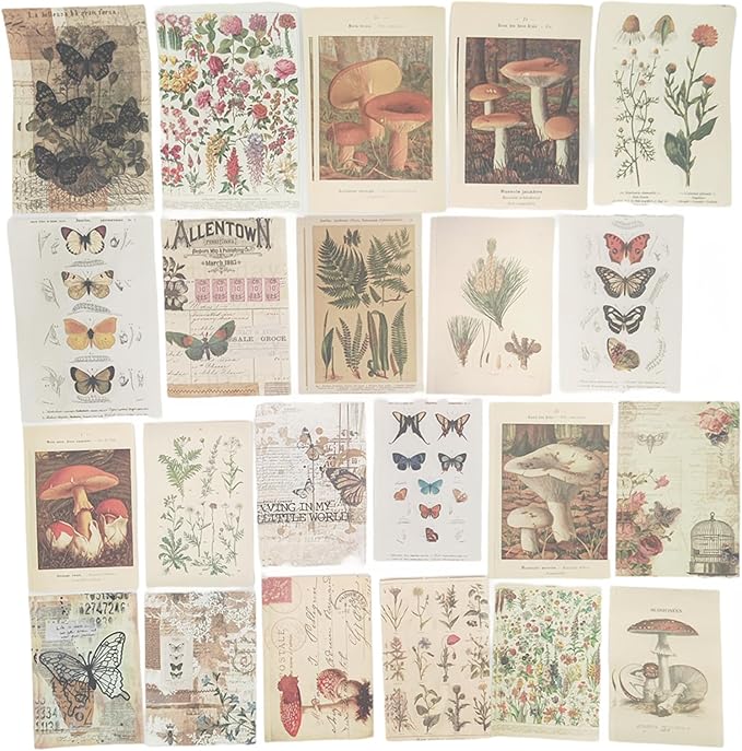 200 Pieces Vintage Ephemera Scrapbooking Supplies Pack Scrapbook Paper Sticker Material Pack for Art Journaling Bullet Journals Planners Collage Decoupage Crafter Gifts (Forest)