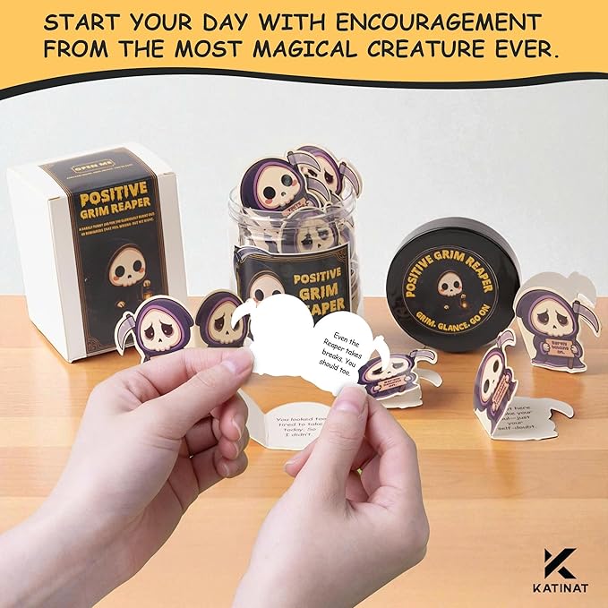 Emotional Support Grim Reaper – Positive Grim Reaper Jar, Dark Humor Spooky Gifts, Halloween Basket Stuffers for Adults Women Men & Funny Halloween Gifts for Adults, Coworkers, Boo Basket Stuffers