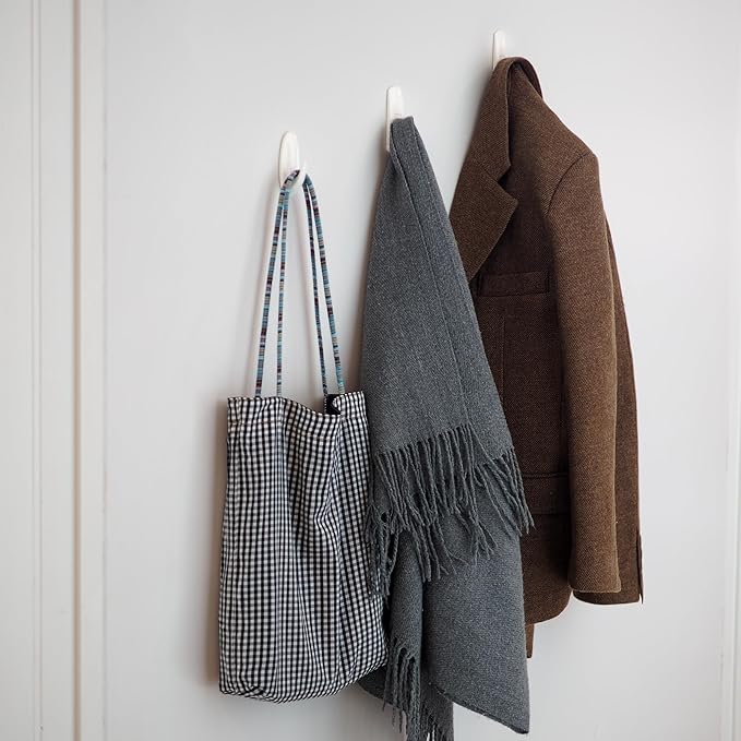 14 Large Hooks+20 Removable Strips, White Utility Hooks, Heavy Duty with Adhesive Strips, Damage-Free Organize Hooks, No Tools Wall Hook for Hanging, Value Pack