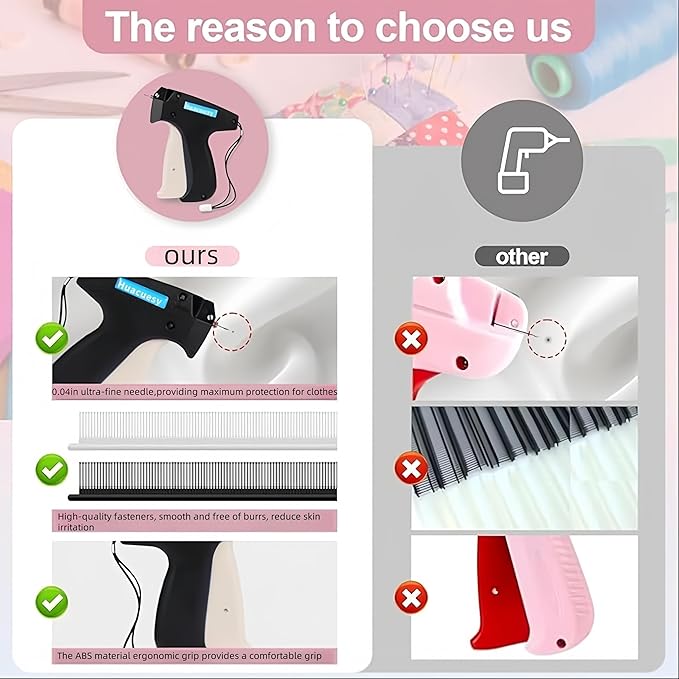 Clothing Sewing Gun - Portable Sticky Gun for Clothes with Storage Box and 4500 Black/White/Transparent Fasteners