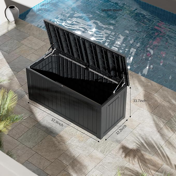 270 Gallon Lockable Resin Deck Box, Waterproof & UV-Resistant Outdoor Storage Box for Outdoor Cushion Storage, Garden Tools & Pool Accessories Storage, Black