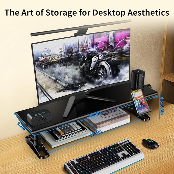 Computer Monitor Stand Riser for Desk,4.5-6.3 Inches Freely Height Adjustable with Cellphone Holder,Multi-Purpose Desktop Organizer Monitor Stands Riser for Computer,Laptop,Printer,TV (BLack)