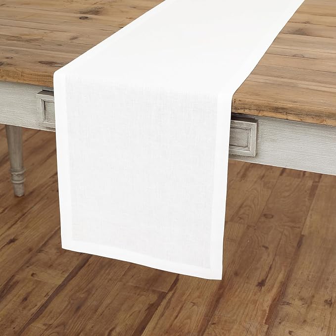 Solino Home Linen White Table Runner 60 Inches - 100% Pure Linen Short Table Runner 14 x 60 Inch Ideal for Dresser and Coffee Tables - Fall, Autumn, Winter, Thanksgiving, Christmas - Fete