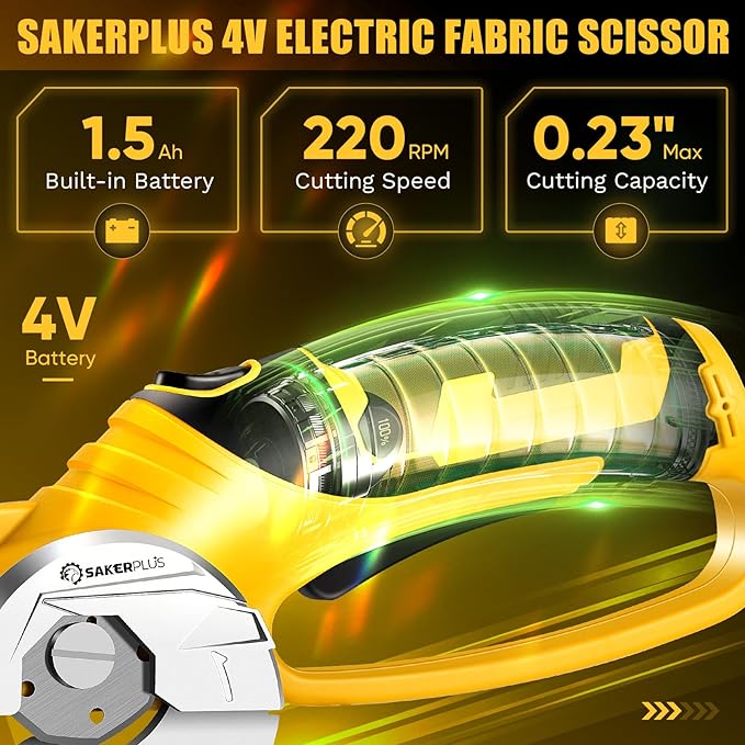 Cordless Electric Scissors, 4V Cardboard Cutter, Box Cutter Fabric Scissor with Safety Lock & LED Light, Rechargeable Power Rotary Cutters for Box Carpet Fabric Plastic Leather