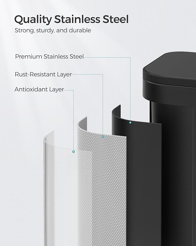 SONGMICS Kitchen Trash Can, 5.2-Gallon (20L) Garbage Can with Lid, Stainless Steel, Soft Close and Stays Open, Inner Bucket, Wide Non-Slip Pedal, Ink Black ULTB542B20