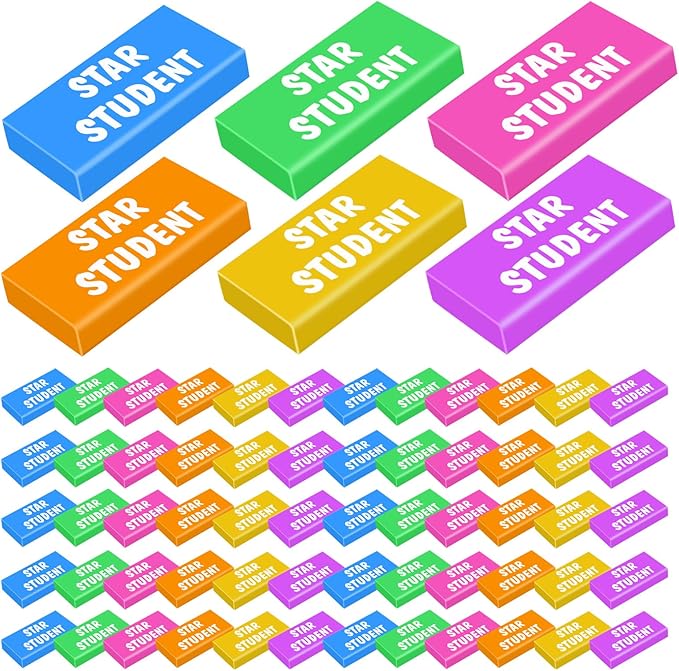 100 Pcs Star Student Erasers Bulk for Kids Back to School Pencil Erasers Fun Inspirational School Supplies for Students Classroom Office Teacher Award Gifts