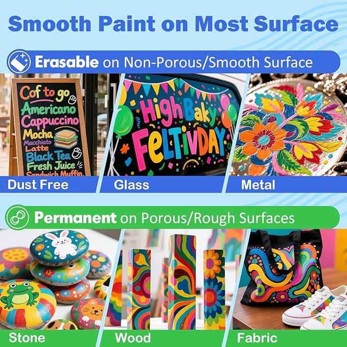 30 Pack Liquid Chalk Markers for Blackboard, Dry Erase Markers Pens for Chalkboard Calendar Window Car Glass, 6mm Reversible Tip, Dust-Free Chalk Pens for School Kids Bistro Businesses Restaurants