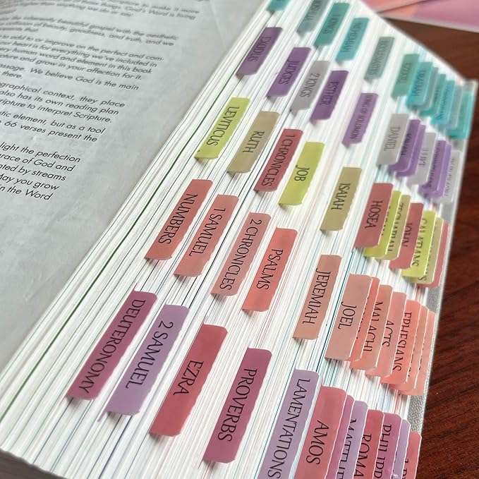 Reposition Large Text Bible Tabs, Contrast Color Bible Stickers for Women and Men, Easy to Read and Apply Bible Journaling Tabs (Bright Pastel)