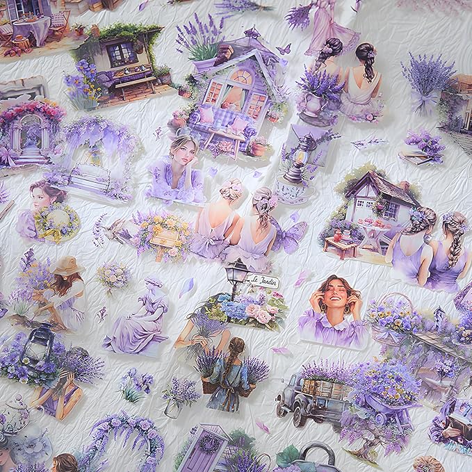 Snycler Purple Garden Series Sticker Book - 20 Sheets Vintage PET Stickers for Scrapbooking, Junk Journaling, Ephemera, and Decorative Crafts - Pre-Cut Coffee Theme Stickers