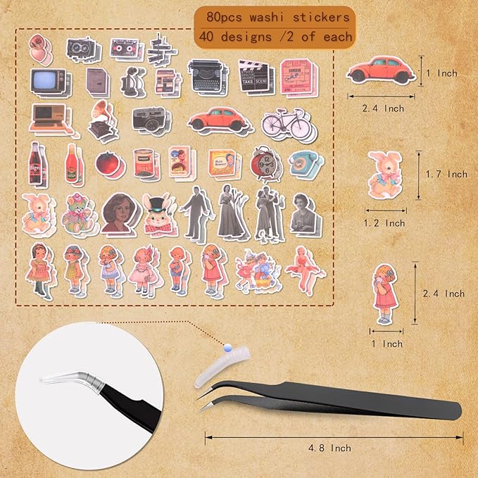 200Pcs Vintage Scrapbook Stickers, Aesthetic Junk Journal Stamping Supplies Kit, Scrapbooking Ephemera Washi Paper for Bullet Journaling Planners Diary Collage (Nostalgic)