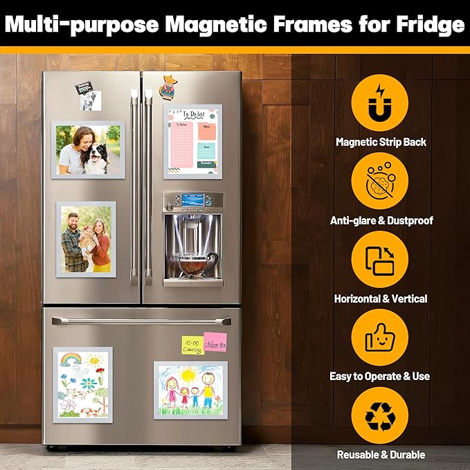 10Packs Magnetic Frames for Refrigerator & Metal Surfaces - 8.5x11 Magnetic Sign Holder - File/Paper/Document Holder with Photo/Picture/Poster Frame for Commercial/Home Use (Silver)