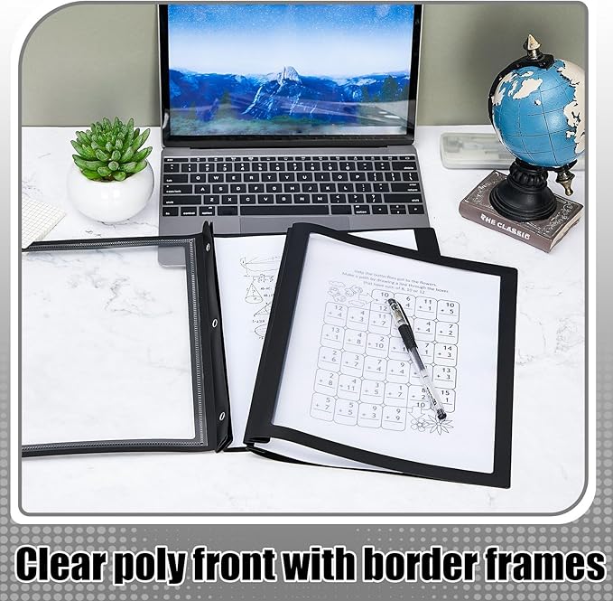 Teling 24 Pcs Report Covers with 3 Prong Fasteners Clear Front Presentation Folders Frame View Poly Report Folder Presentation Binder for Paper Document School Office (Black)